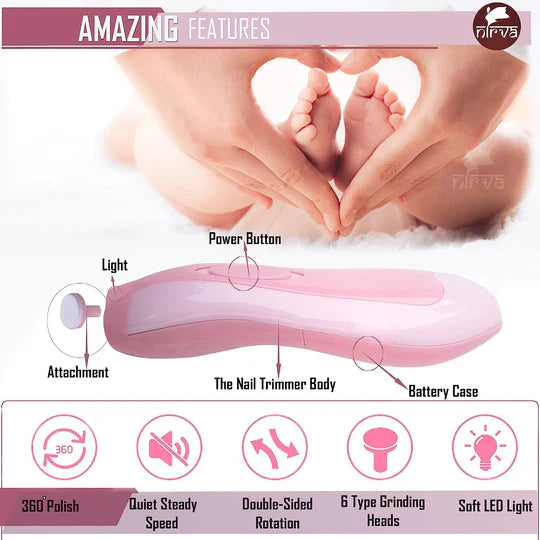 Baby Nail Trimmer with 6 Grinding Heads Safe for Newborn Baby Baby Nail Clippers with Light, Electric Baby Nail Trimmer