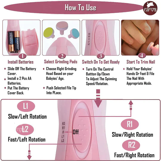 Baby Nail Trimmer with 6 Grinding Heads Safe for Newborn Baby Baby Nail Clippers with Light, Electric Baby Nail Trimmer