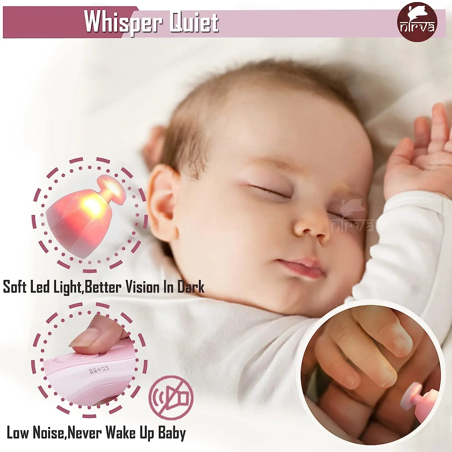 Baby Nail Trimmer with 6 Grinding Heads Safe for Newborn Baby Baby Nail Clippers with Light, Electric Baby Nail Trimmer